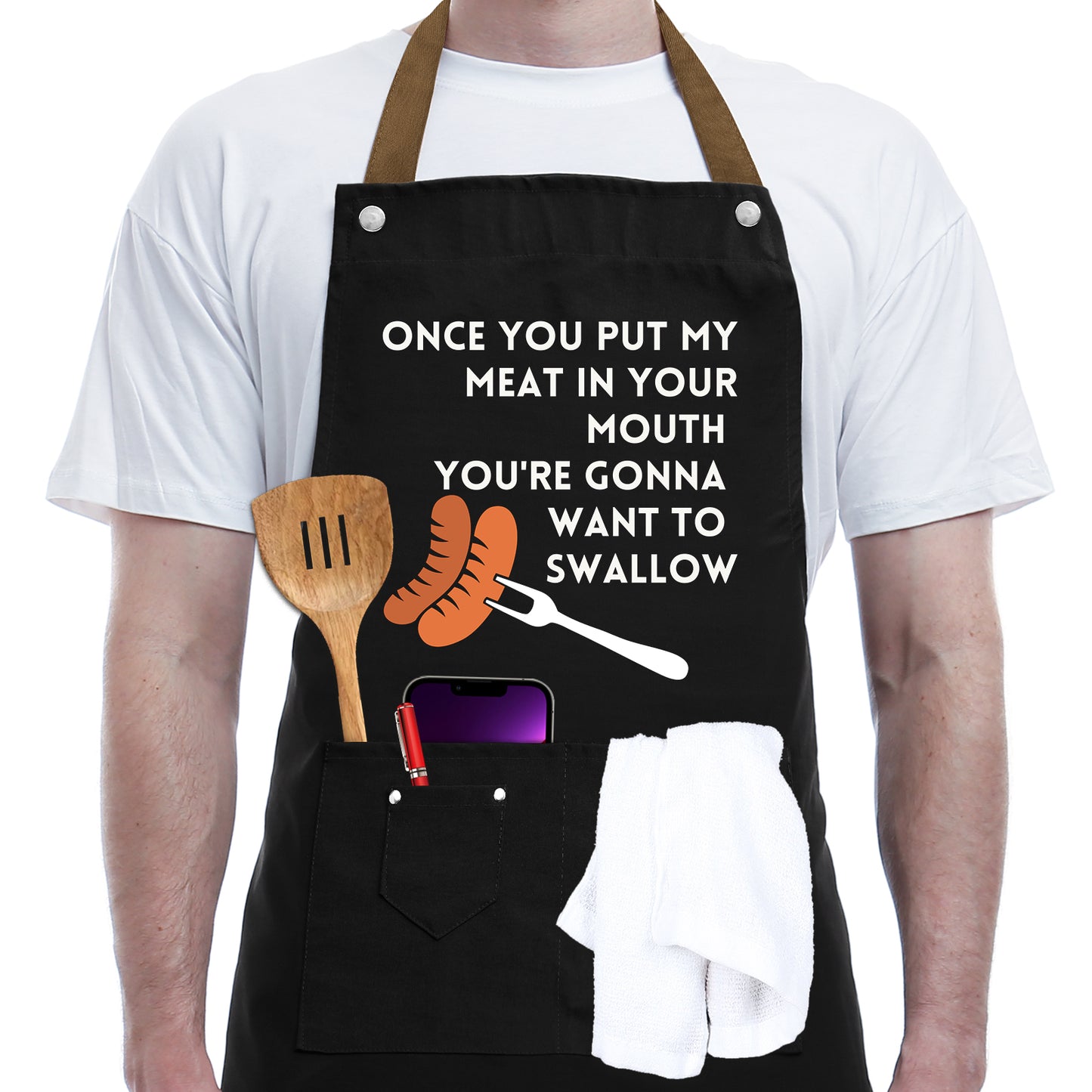 Gift Ideas For Her Him - Birthday Gifts For Men, Dad, Husband, Boyfriend, Brother - Funny BBQ Apron for Men with Pockets, Dad Gifts from Daughter, Son - Cooking Gifts, BBQ Gifts, Grill Apron
