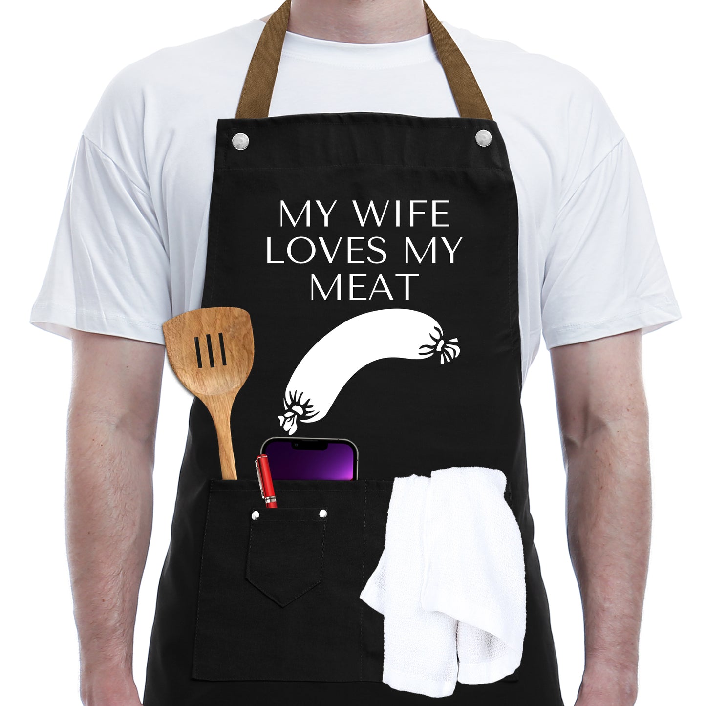 Funny Gifts for Men Apron - Dad Gifts - Husband Gifts from Wife - Fathers Day, Birthday Naughty Gifts for Men, Male Friends, Boyfriend, Guy, Chef, Him, Coworker - BBQ Cooking Grilling Aprons