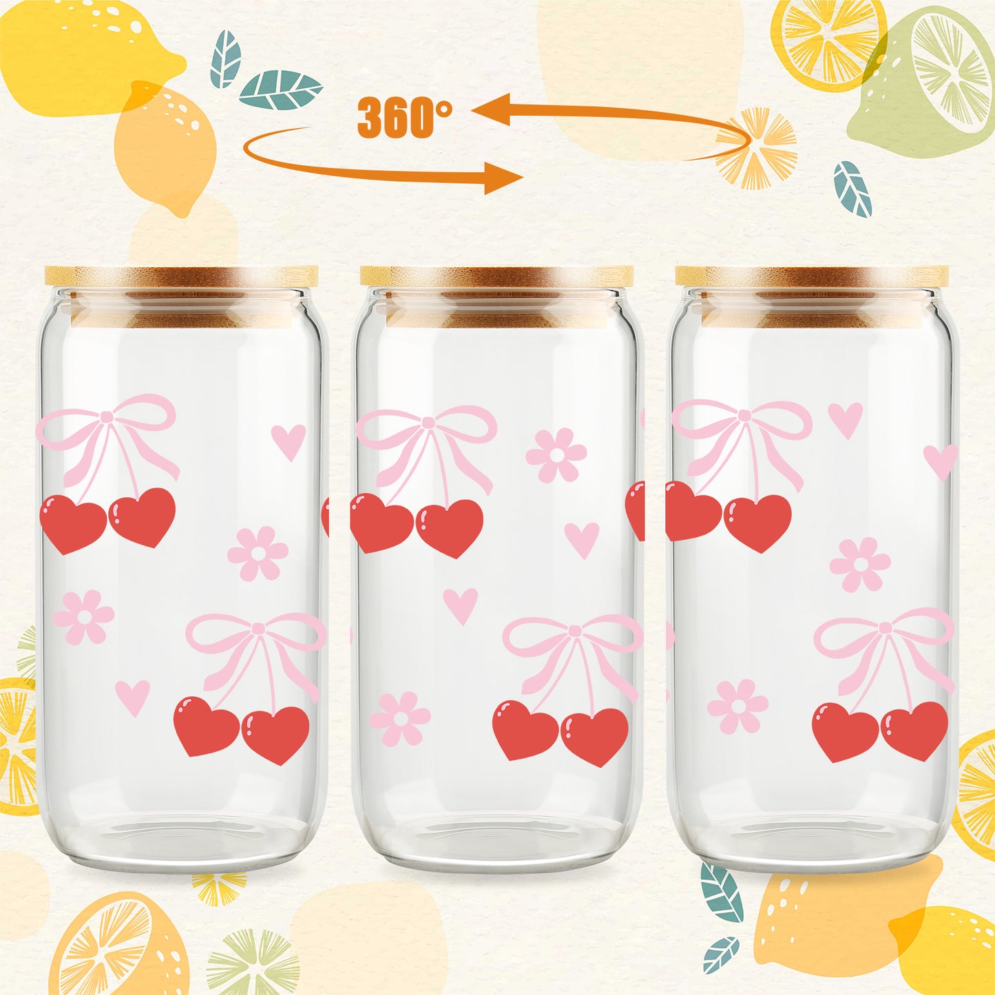 Cherry Bow Cup, Birthday Gifts for Women, Girly Gifts for Her, Sister, Mom, Colleague - 16 OZ Glass Tumbler with Straw & Lid, Coquette Iced Coffee Cup, Valentine's day Gift, Galentines Day Party Favor