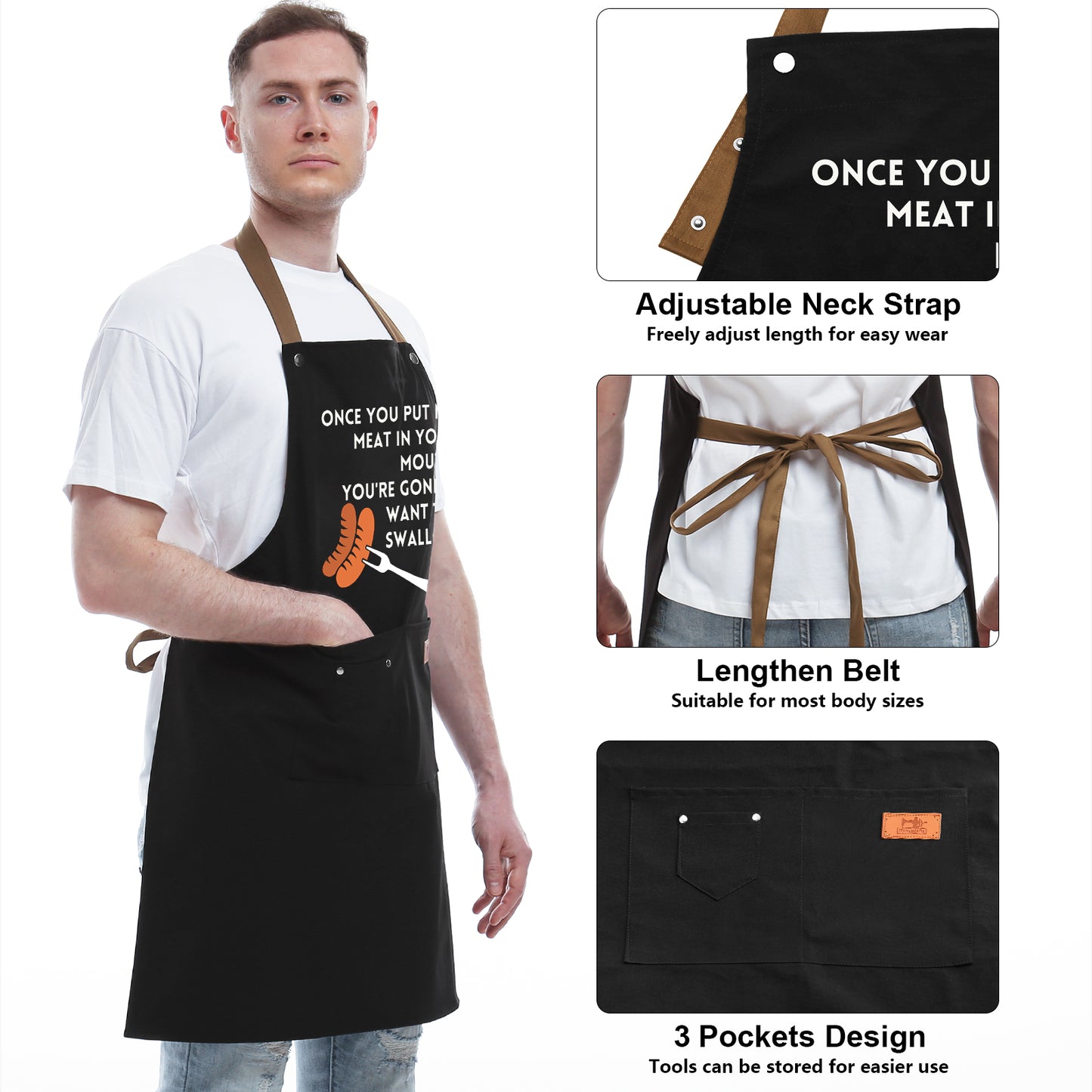 Gift Ideas For Her Him - Birthday Gifts For Men, Dad, Husband, Boyfriend, Brother - Funny BBQ Apron for Men with Pockets, Dad Gifts from Daughter, Son - Cooking Gifts, BBQ Gifts, Grill Apron