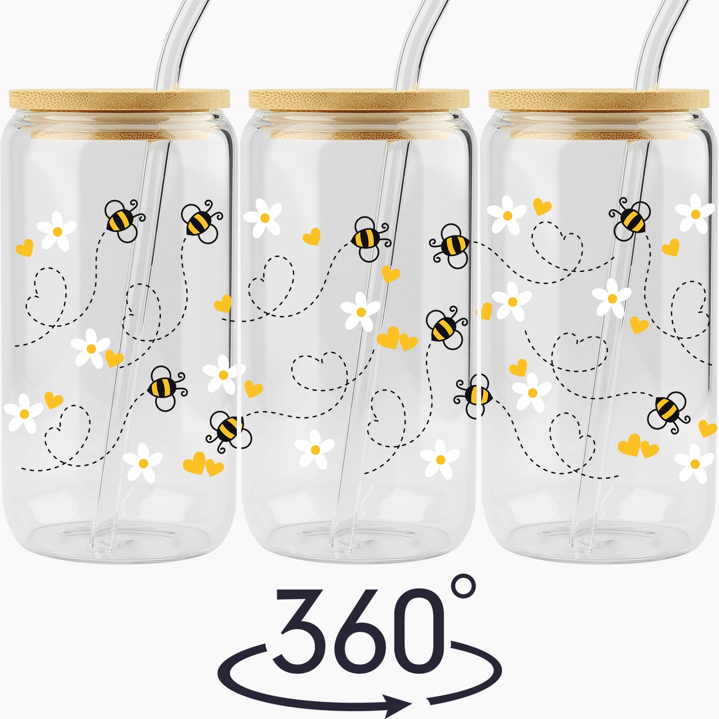 Gift For Women, Her - Birthday Gifts for Women Friendship - Unique Gifts For Women, Friends, Bestie, Bff, Soul Sister, Work Bestie - Honey Bee Daisy 16 OZ Iced Glass Can Tumbler with Lid and Straw