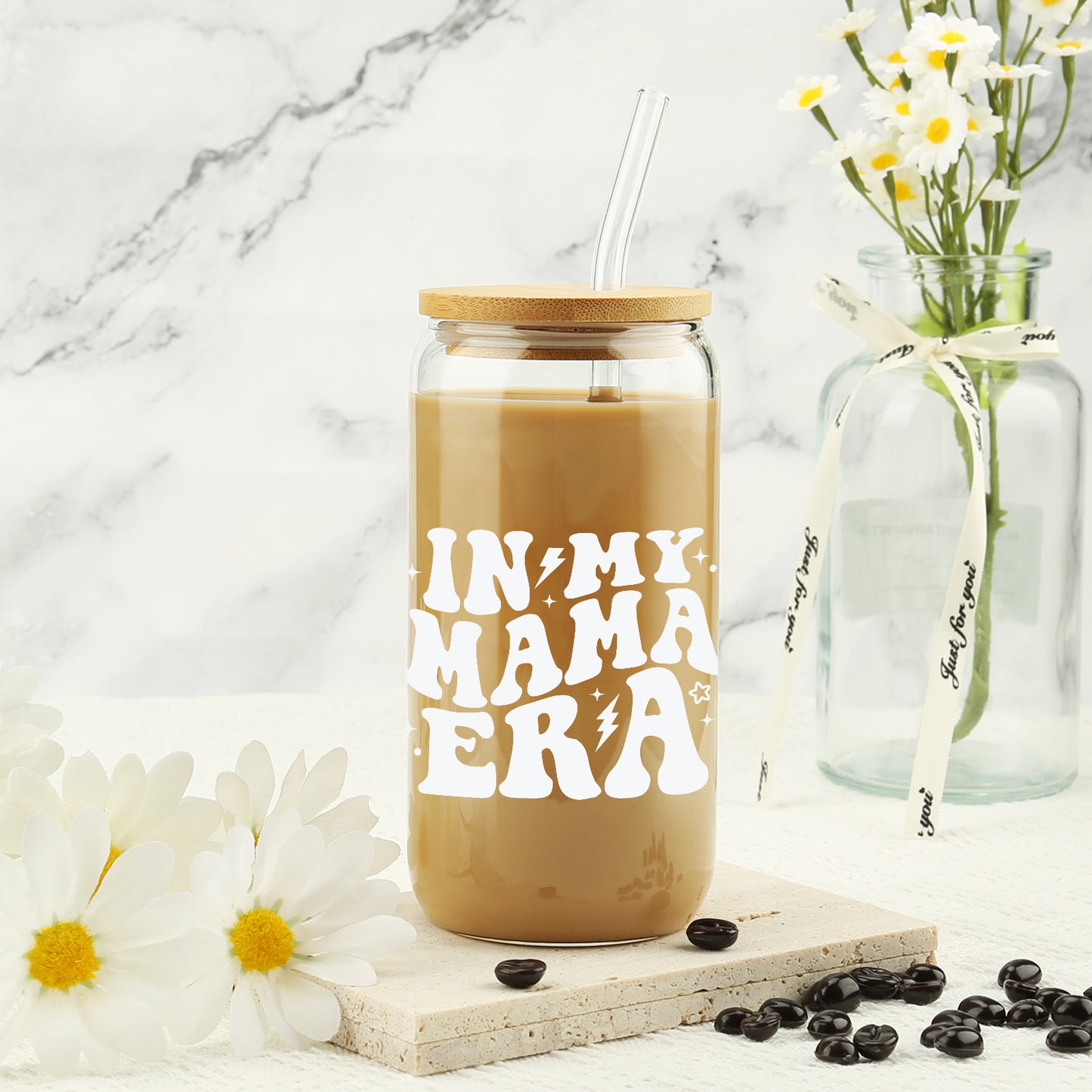 Mother's Day Gifts for New Mom - Unique Birthday Gifts for Pregnant Mom, Pregnancy Announcement Coffee Tumbler, New Mother Coffee Cup, Baby Announcement Gifts - 16oz Coffee Glass Cup Set w/Straw Lid