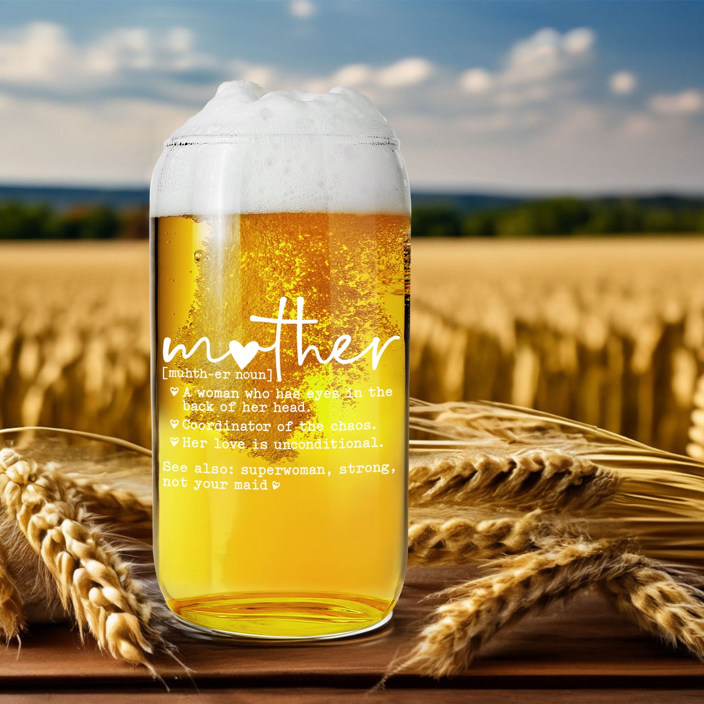 Funny Mother Definition, Mother's Day Gift from Daughter, Mom Appreciation Gift, Iced Coffee Glass Cup for Coffee Lover, Mom Themed Glassware, Birthday Gifts for Mama, Stepmom, With Bamboo Lid Straw