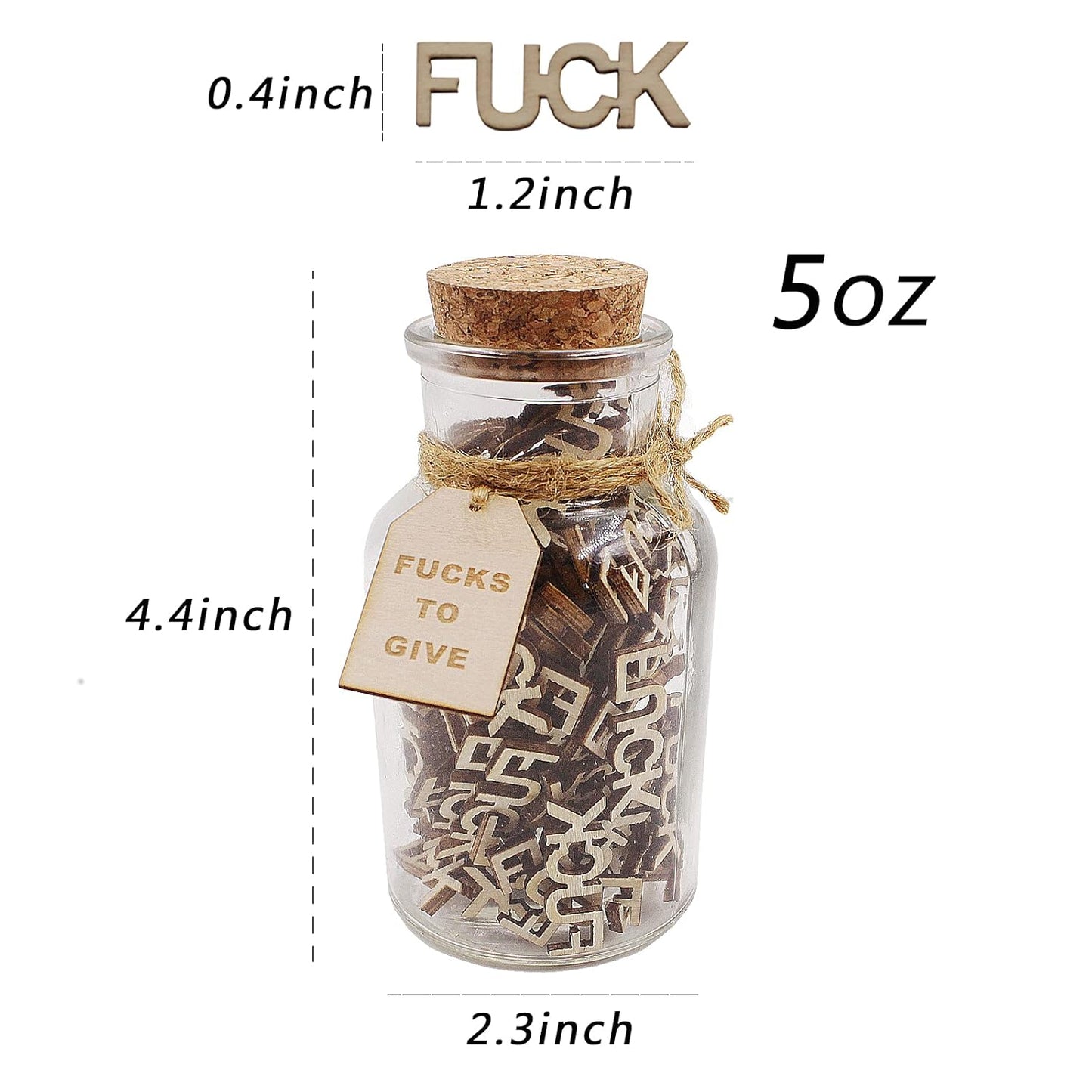 fuck jar(5oz)Gift Jar,Fucks to Give,Fuck Wooden Cutout Letter Piece Bad Mood Vent Spoof Birthday Day,Holiday, Thanksgiving Christmas Gifts to Friend,gag Funny Gift