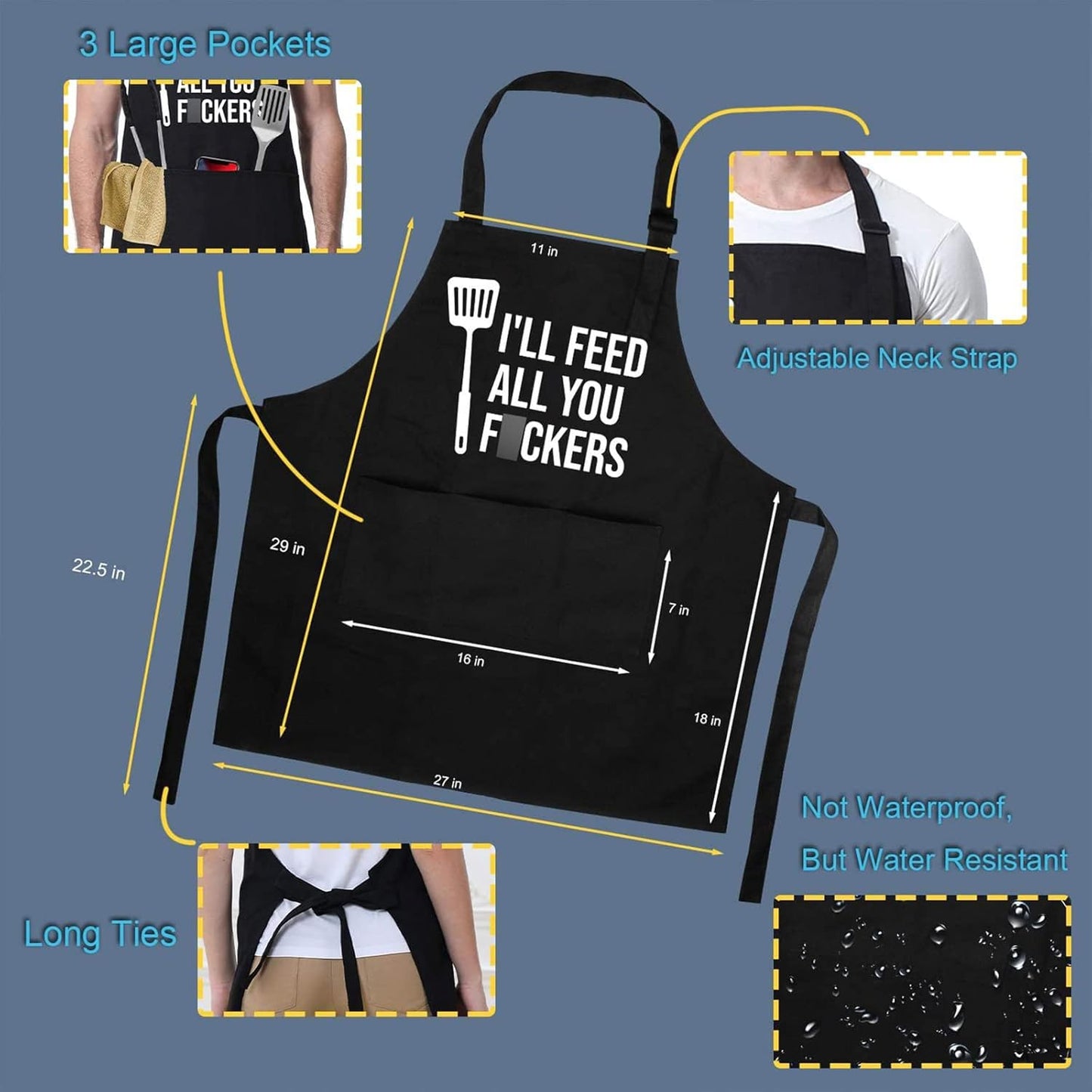 Funny Cooking Aprons for Men Women, Funny Dad Gifts for Mens Father, Mom - Mothers Day, Fathers Day, Birthday Gifts for Dad Step Brother Boyfriend Husband, Cool BBQ Grilling Kitchen Chef Apron