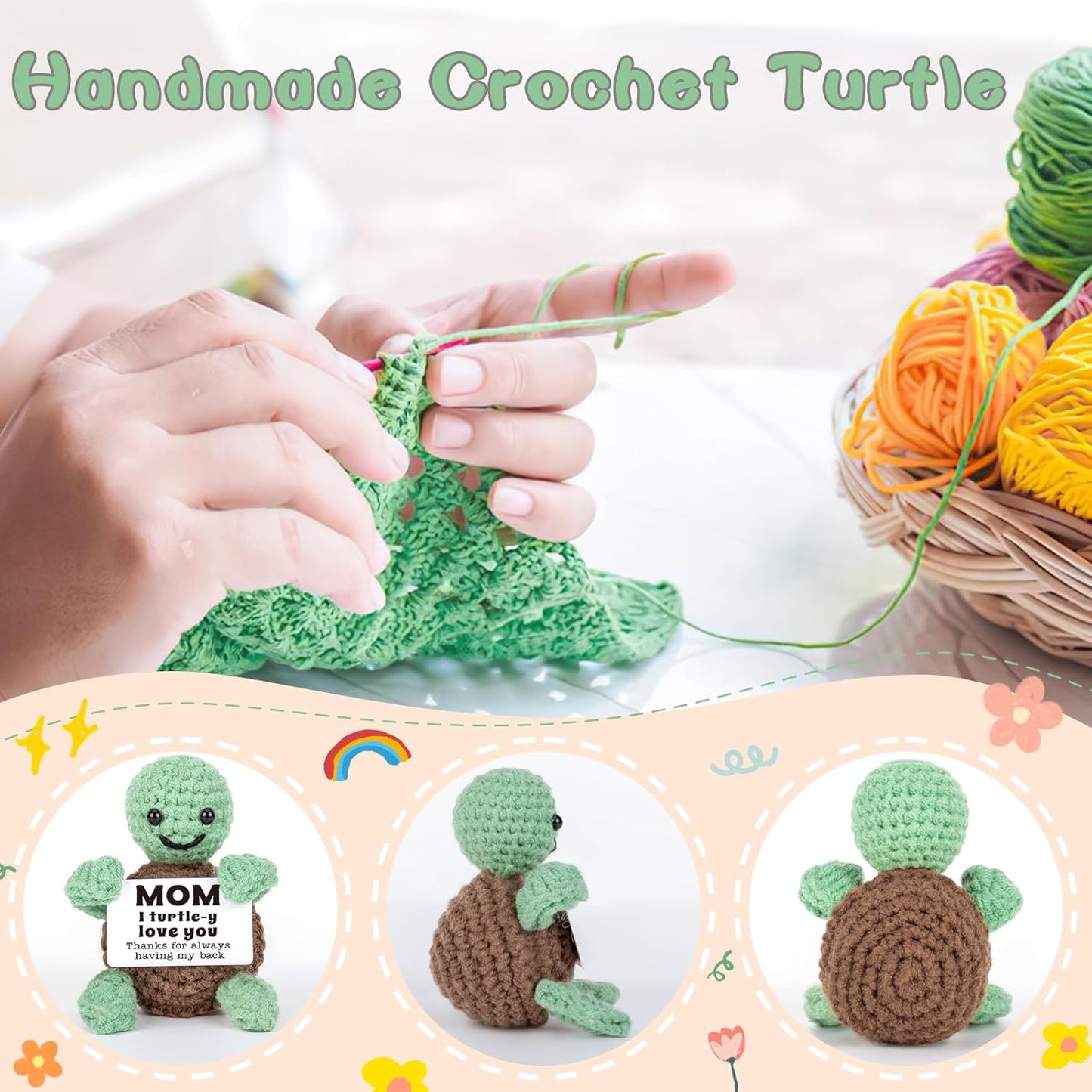 Mini Funny Turtle for Her Him, Mothers Day Mom Gifts from Daughter Son, New Bonus Step Mom Mama Mother in Law Gifts Ideas, I Love You Small Cute Stuff Things, Handmade Emotional Positive Crochet Turtle