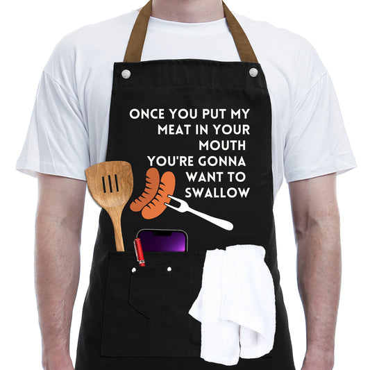Gift Ideas For Her Him - Birthday Gifts For Men, Dad, Husband, Boyfriend, Brother - Funny BBQ Apron for Men with Pockets, Dad Gifts from Daughter, Son - Cooking Gifts, BBQ Gifts, Grill Apron
