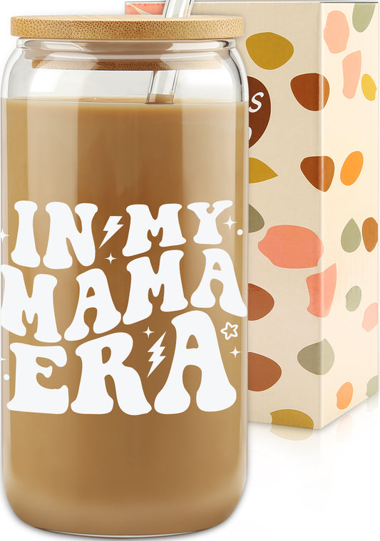 Mother's Day Gifts for New Mom - Unique Birthday Gifts for Pregnant Mom, Pregnancy Announcement Coffee Tumbler, New Mother Coffee Cup, Baby Announcement Gifts - 16oz Coffee Glass Cup Set w/Straw Lid