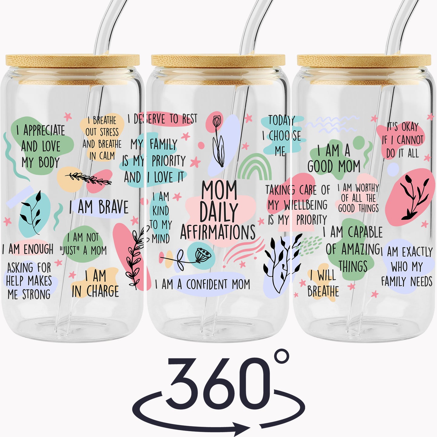 Gifts For Mom - Mom Daily Affirmations Cup for Mother's Day from Daughter, Son - Birthday Gifts For Women, Mama, Stepmom, Her, Wife, Bonusmom, New Mum - 16oz Iced Coffee Glass Cup with Straw Lid