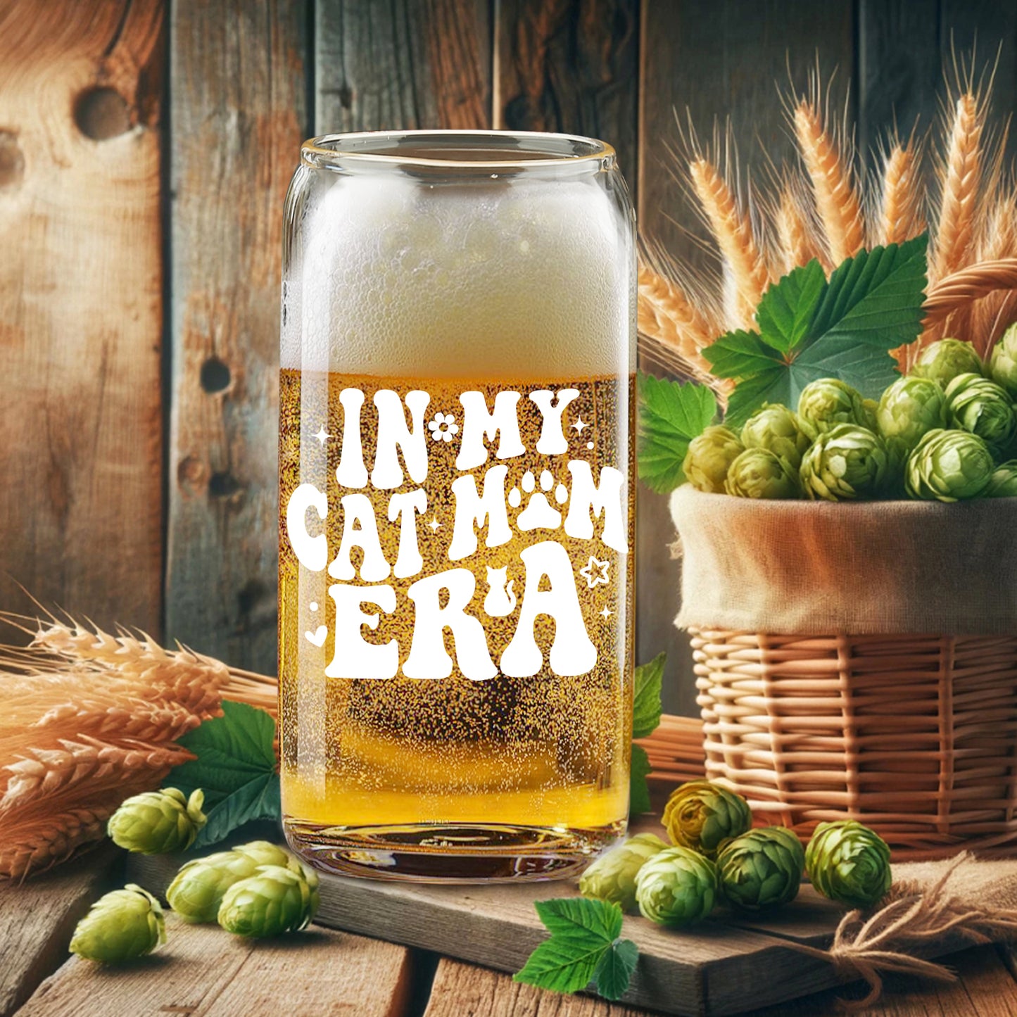 In My Cat Mom Era Cup, Birthday Gifts for Cat Mom Ice Coffee Cup, Mother's Day Gift, Kitty Mama Glass Cup, Cats Mum Glass Tumbler Can, Unique Pet Owner Presents, 16oz with Bamboo Lid and Straw