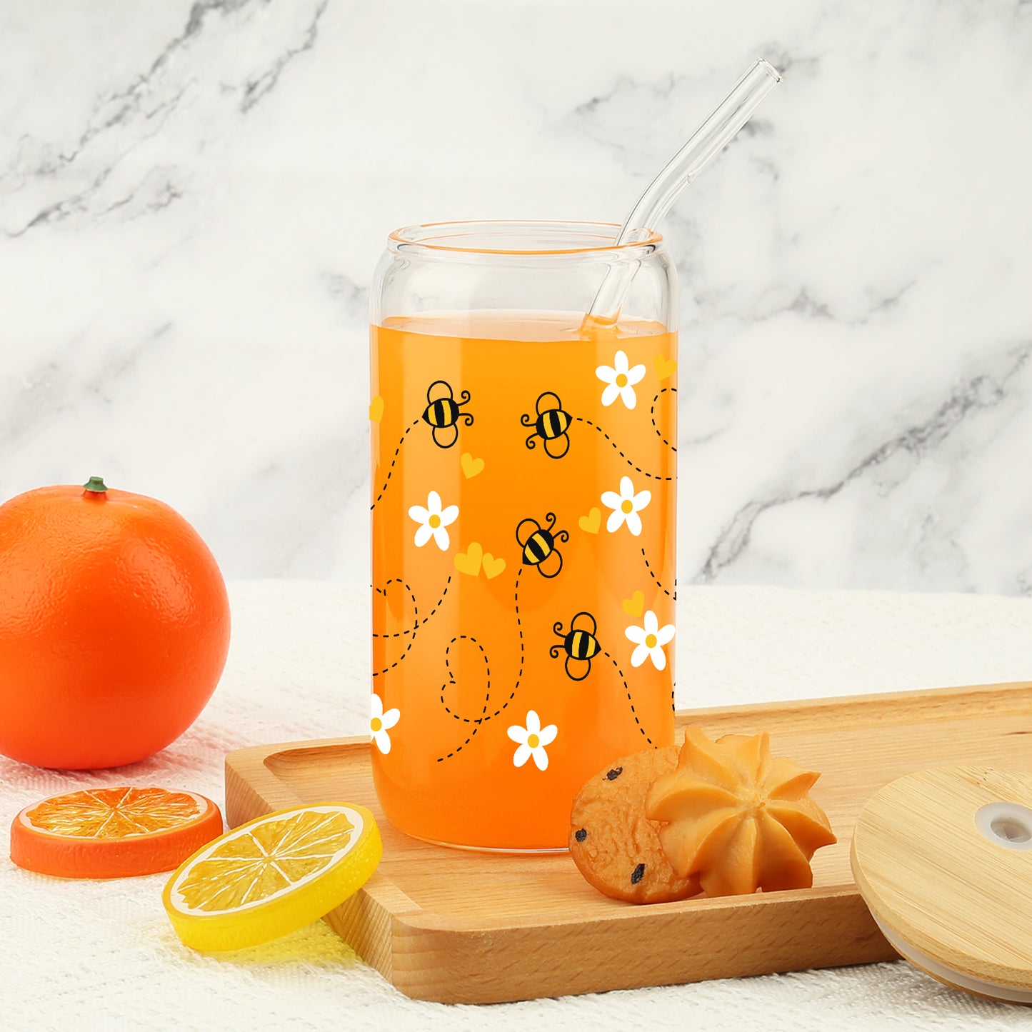 Gift For Women, Her - Birthday Gifts for Women Friendship - Unique Gifts For Women, Friends, Bestie, Bff, Soul Sister, Work Bestie - Honey Bee Daisy 16 OZ Iced Glass Can Tumbler with Lid and Straw