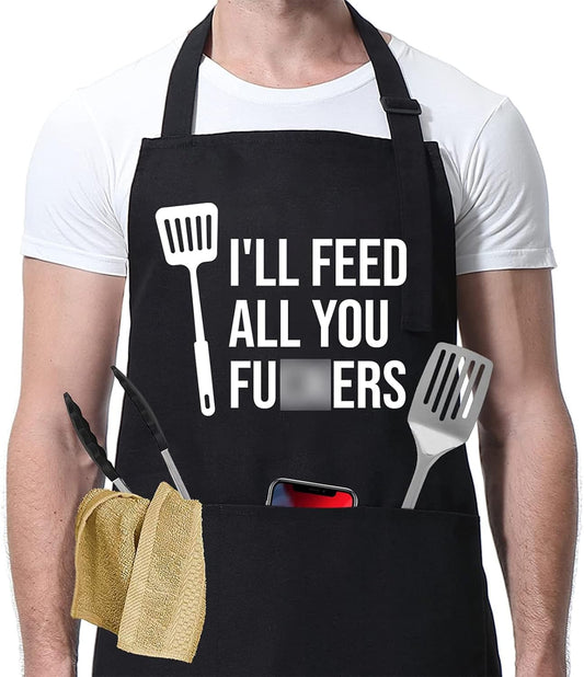 Funny Cooking Aprons for Men Women, Funny Dad Gifts for Mens Father, Mom - Mothers Day, Fathers Day, Birthday Gifts for Dad Step Brother Boyfriend Husband, Cool BBQ Grilling Kitchen Chef Apron