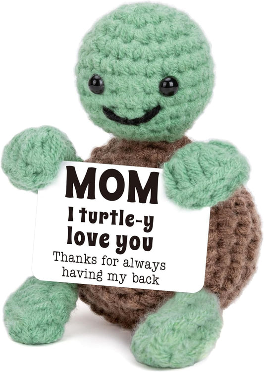 Mini Funny Turtle for  Her Him, Mothers Day Mom Gifts from Daughter Son, New Bonus Step Mom Mama Mother in Law Gifts Ideas, I Love You Small Cute Stuff Things, Handmade Emotional Positive Crochet Turtle